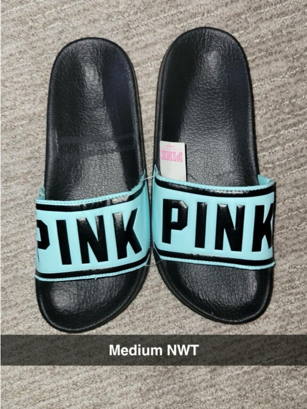 NWT Original VS PINK Slide Sandals in Aqua & Black